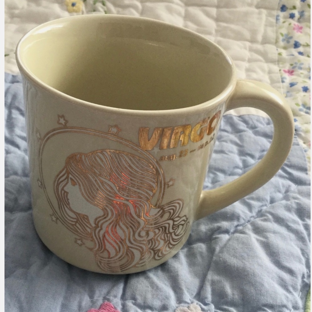Virgo Coffee Mug Ceramic Ivory White and Gold ish Cup Zodiac